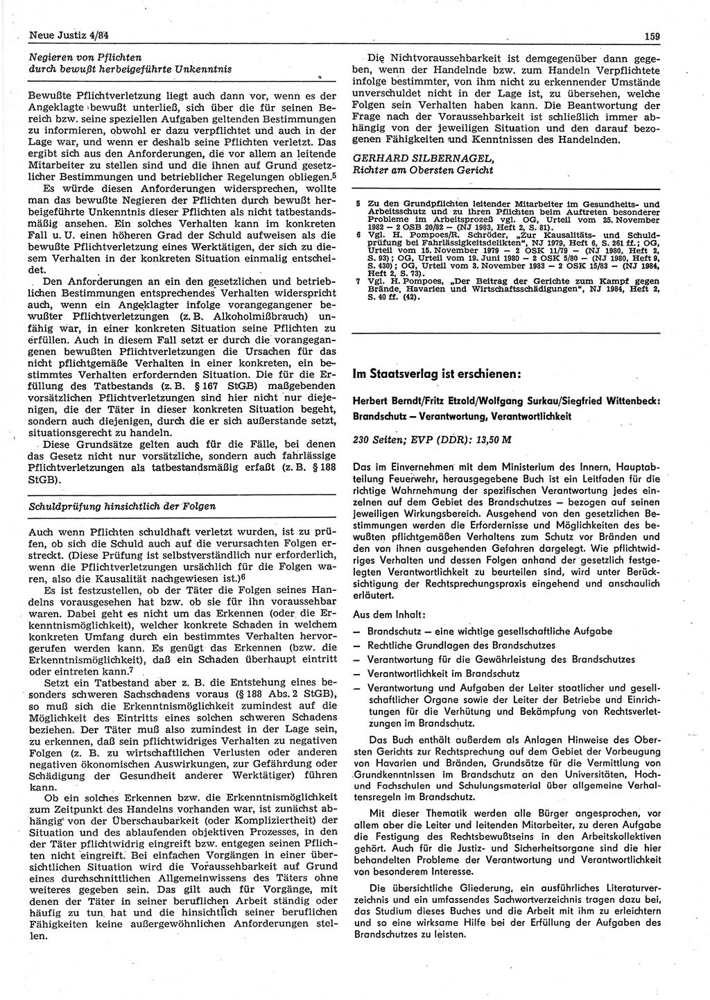 Neue Justiz (NJ), Zeitschrift für sozialistisches Recht und Gesetzlichkeit [Deutsche Demokratische Republik (DDR)], 38. Jahrgang 1984, Seite 159 (NJ DDR 1984, S. 159)