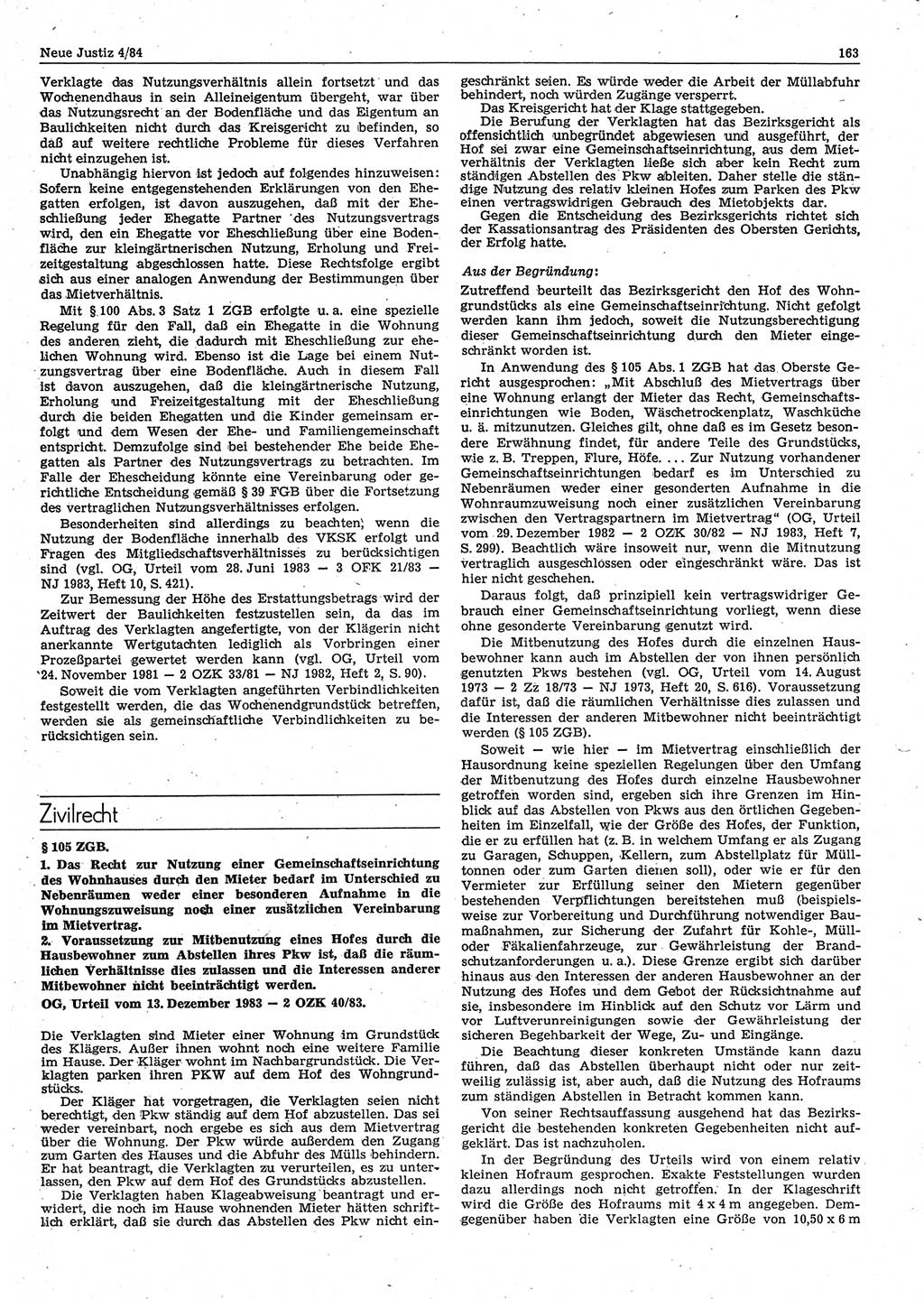 Neue Justiz (NJ), Zeitschrift für sozialistisches Recht und Gesetzlichkeit [Deutsche Demokratische Republik (DDR)], 38. Jahrgang 1984, Seite 163 (NJ DDR 1984, S. 163)