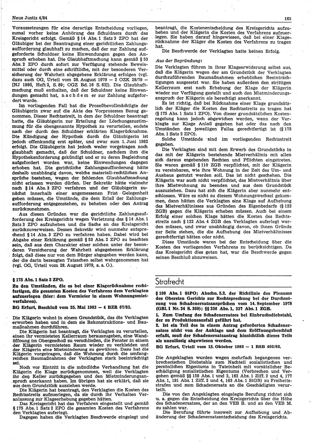 Neue Justiz (NJ), Zeitschrift für sozialistisches Recht und Gesetzlichkeit [Deutsche Demokratische Republik (DDR)], 38. Jahrgang 1984, Seite 165 (NJ DDR 1984, S. 165)