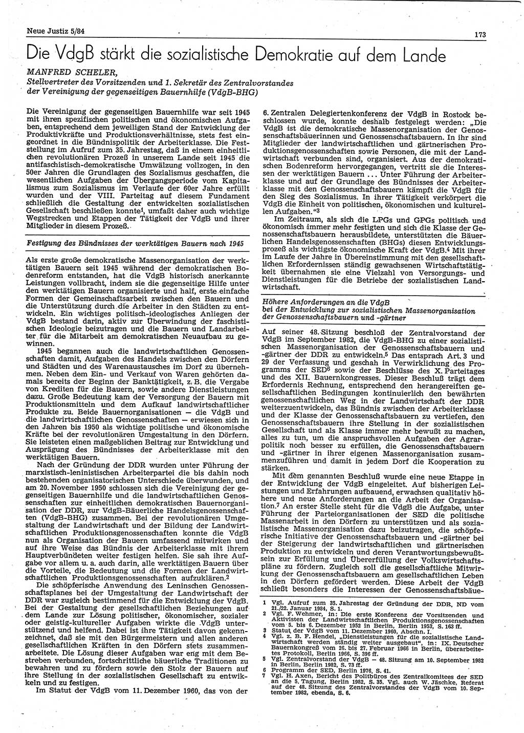 Neue Justiz (NJ), Zeitschrift für sozialistisches Recht und Gesetzlichkeit [Deutsche Demokratische Republik (DDR)], 38. Jahrgang 1984, Seite 173 (NJ DDR 1984, S. 173)