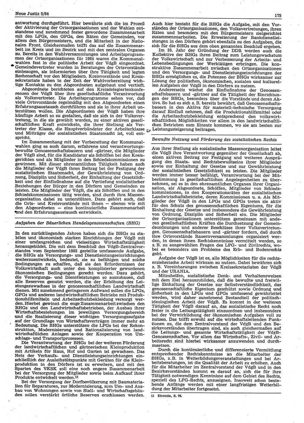 Neue Justiz (NJ), Zeitschrift für sozialistisches Recht und Gesetzlichkeit [Deutsche Demokratische Republik (DDR)], 38. Jahrgang 1984, Seite 175 (NJ DDR 1984, S. 175)