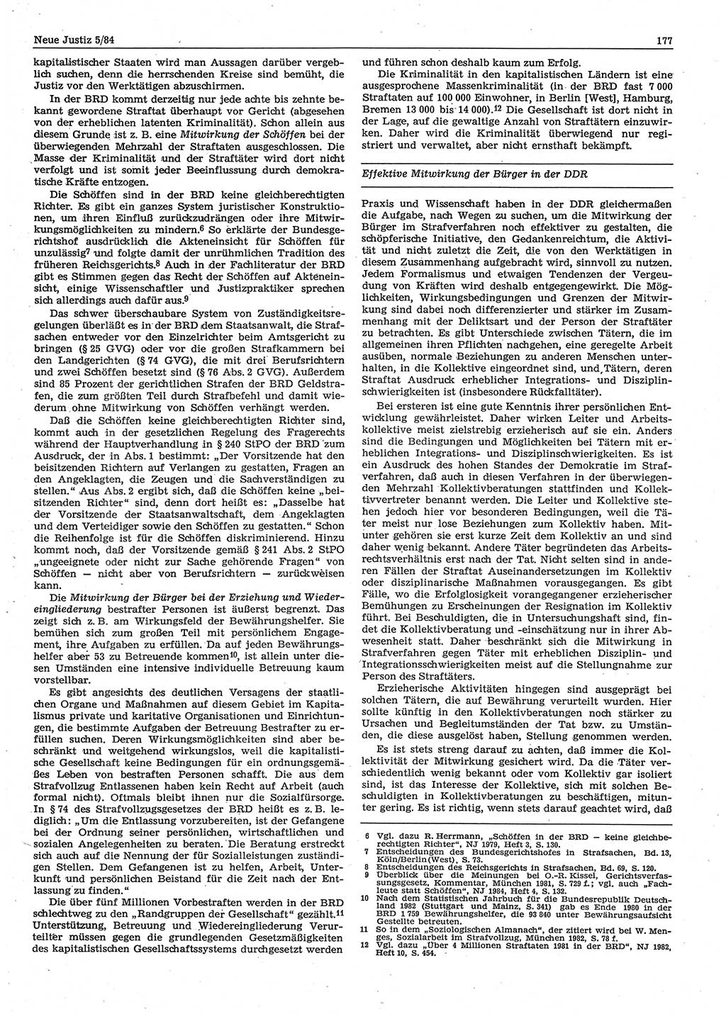 Neue Justiz (NJ), Zeitschrift für sozialistisches Recht und Gesetzlichkeit [Deutsche Demokratische Republik (DDR)], 38. Jahrgang 1984, Seite 177 (NJ DDR 1984, S. 177)
