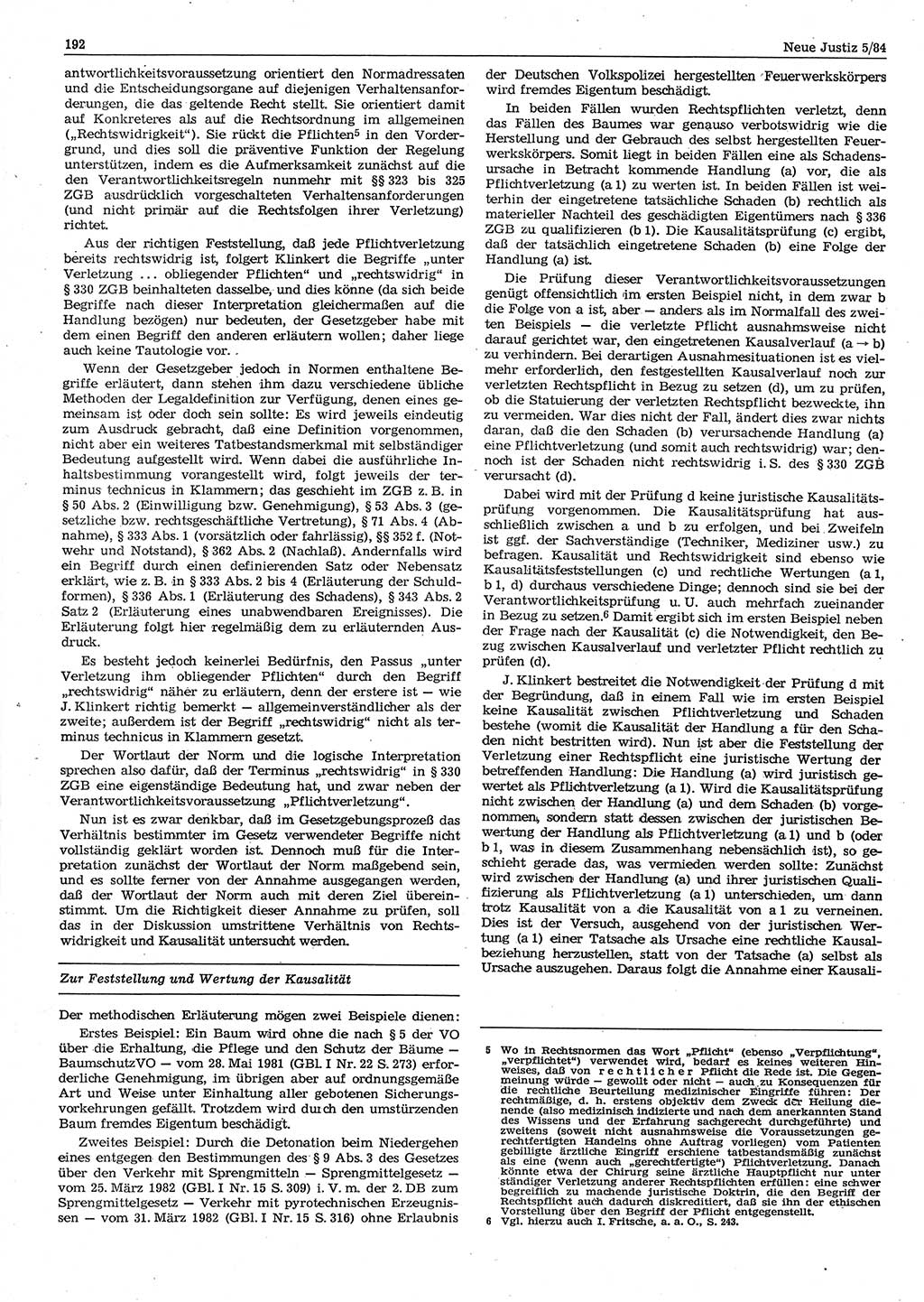 Neue Justiz (NJ), Zeitschrift für sozialistisches Recht und Gesetzlichkeit [Deutsche Demokratische Republik (DDR)], 38. Jahrgang 1984, Seite 192 (NJ DDR 1984, S. 192)