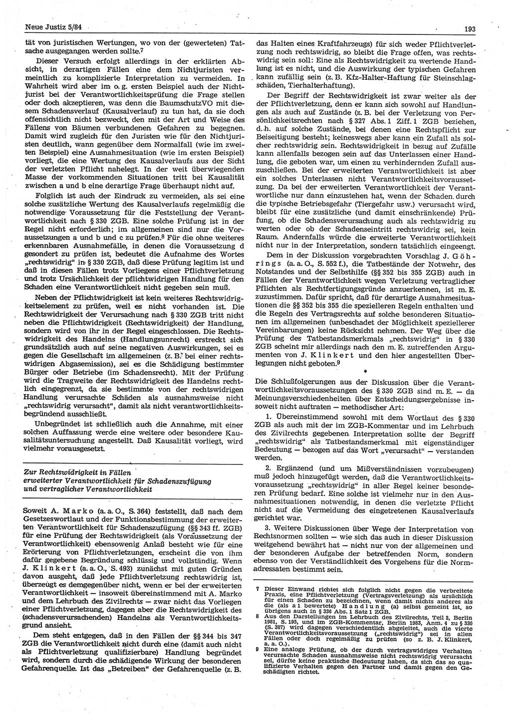 Neue Justiz (NJ), Zeitschrift für sozialistisches Recht und Gesetzlichkeit [Deutsche Demokratische Republik (DDR)], 38. Jahrgang 1984, Seite 193 (NJ DDR 1984, S. 193)