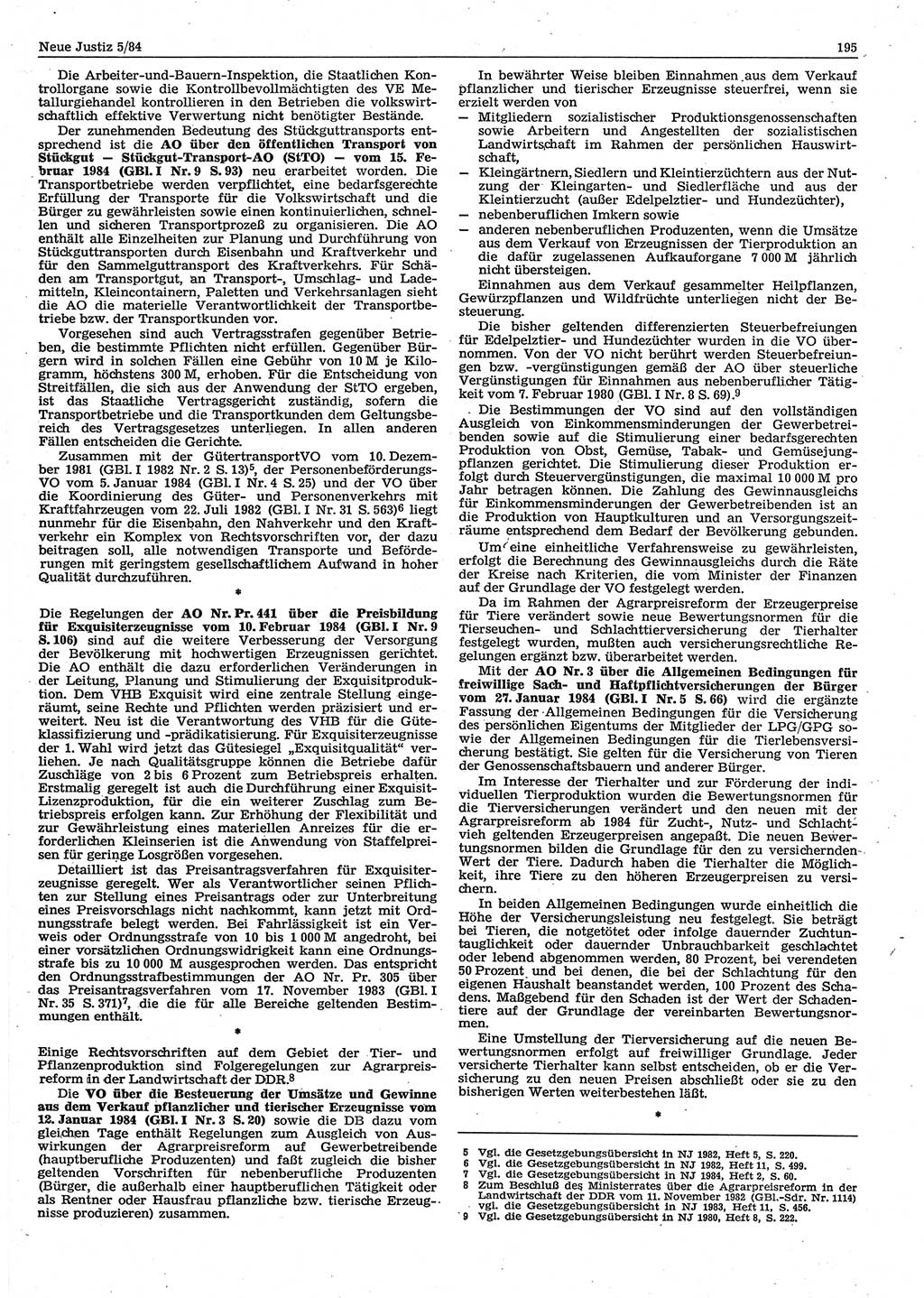 Neue Justiz (NJ), Zeitschrift für sozialistisches Recht und Gesetzlichkeit [Deutsche Demokratische Republik (DDR)], 38. Jahrgang 1984, Seite 195 (NJ DDR 1984, S. 195)