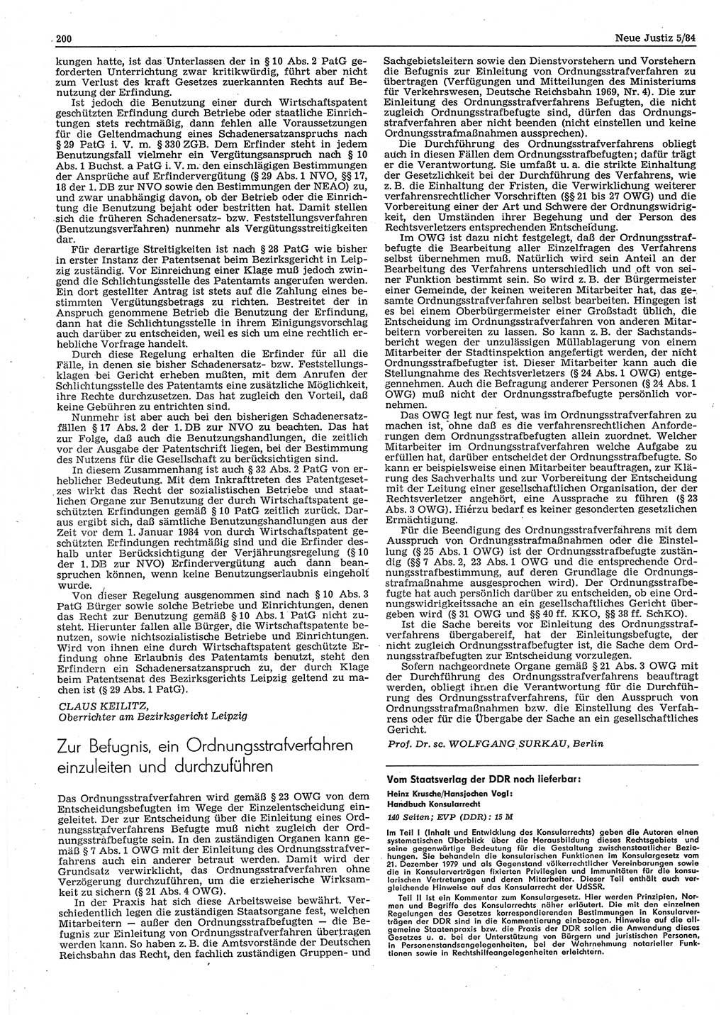 Neue Justiz (NJ), Zeitschrift für sozialistisches Recht und Gesetzlichkeit [Deutsche Demokratische Republik (DDR)], 38. Jahrgang 1984, Seite 200 (NJ DDR 1984, S. 200)
