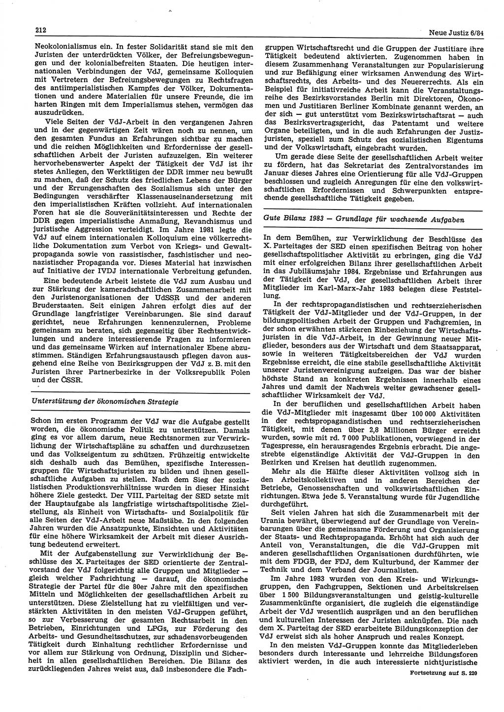 Neue Justiz (NJ), Zeitschrift für sozialistisches Recht und Gesetzlichkeit [Deutsche Demokratische Republik (DDR)], 38. Jahrgang 1984, Seite 212 (NJ DDR 1984, S. 212)