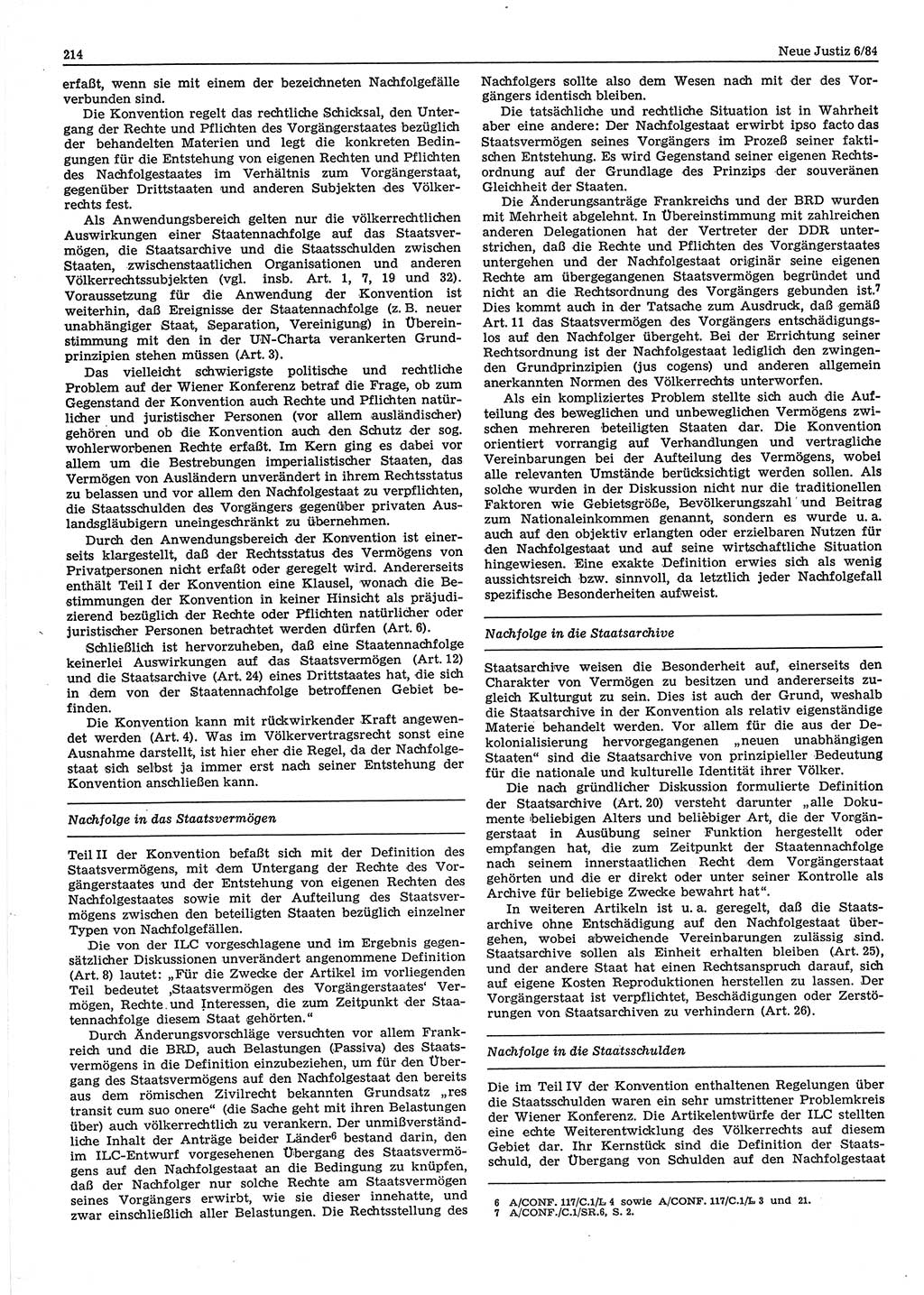 Neue Justiz (NJ), Zeitschrift für sozialistisches Recht und Gesetzlichkeit [Deutsche Demokratische Republik (DDR)], 38. Jahrgang 1984, Seite 214 (NJ DDR 1984, S. 214)