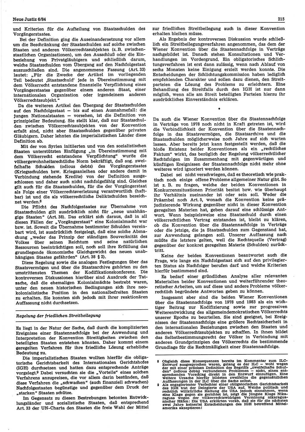 Neue Justiz (NJ), Zeitschrift für sozialistisches Recht und Gesetzlichkeit [Deutsche Demokratische Republik (DDR)], 38. Jahrgang 1984, Seite 215 (NJ DDR 1984, S. 215)