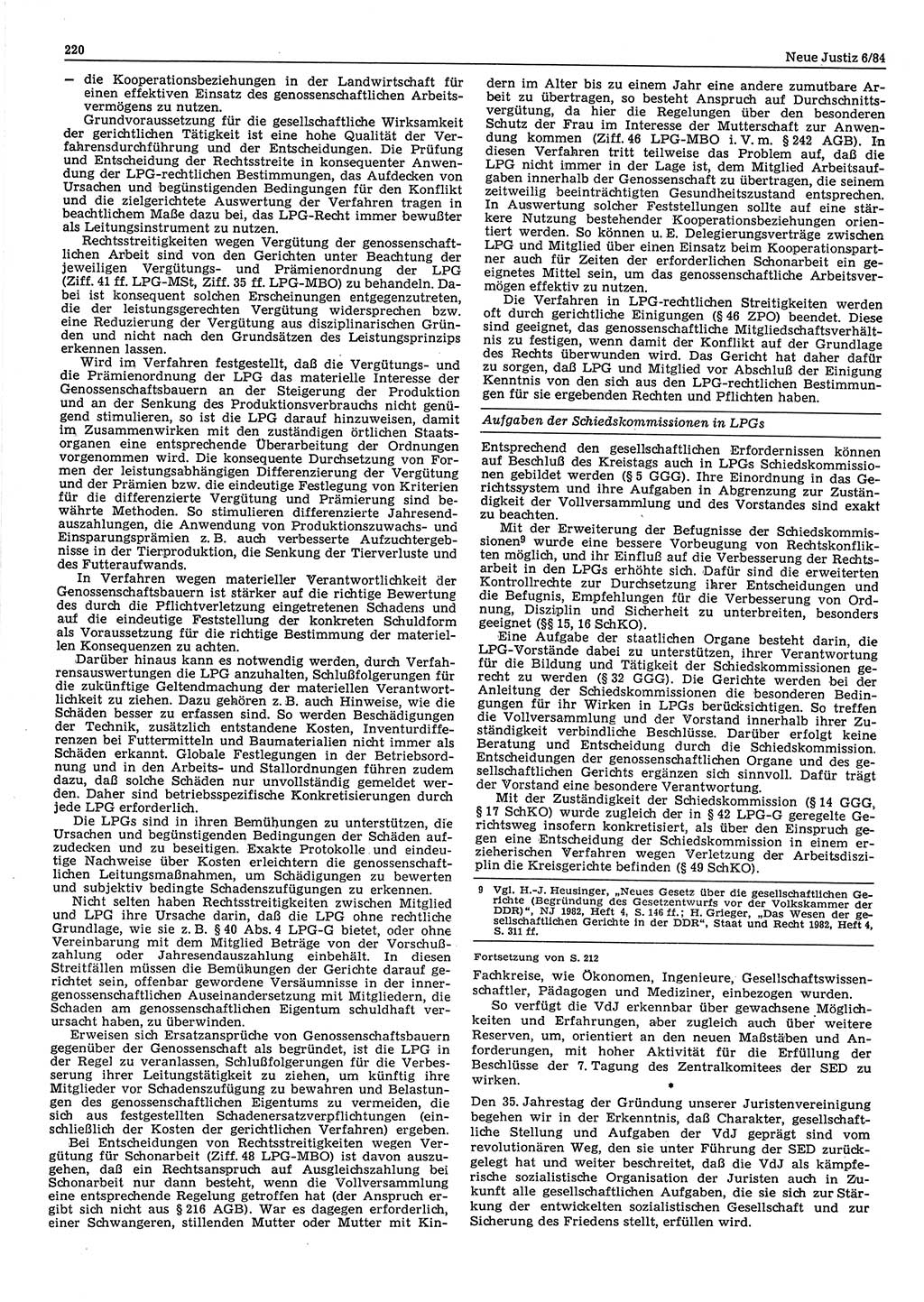 Neue Justiz (NJ), Zeitschrift für sozialistisches Recht und Gesetzlichkeit [Deutsche Demokratische Republik (DDR)], 38. Jahrgang 1984, Seite 220 (NJ DDR 1984, S. 220)