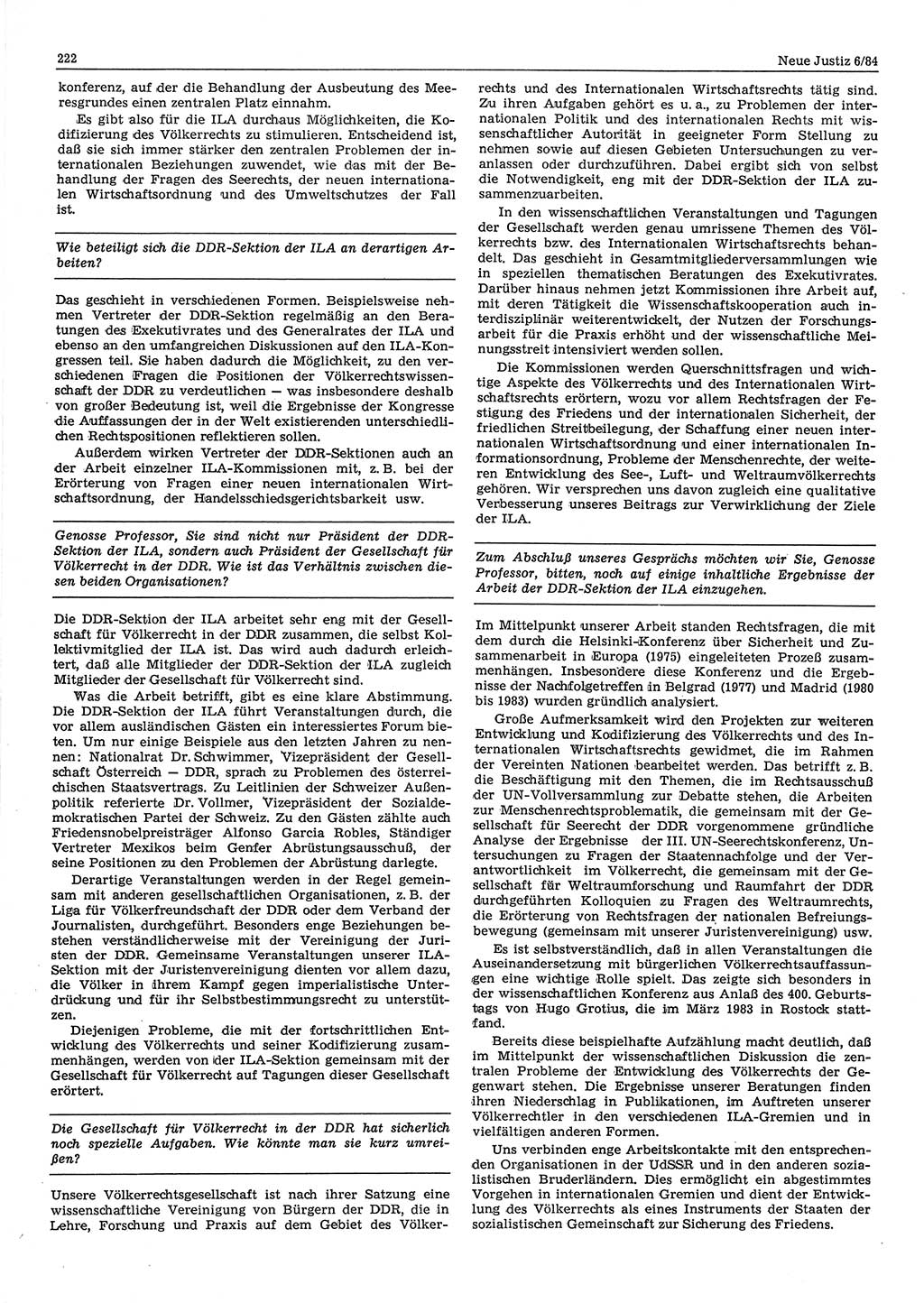Neue Justiz (NJ), Zeitschrift für sozialistisches Recht und Gesetzlichkeit [Deutsche Demokratische Republik (DDR)], 38. Jahrgang 1984, Seite 222 (NJ DDR 1984, S. 222)