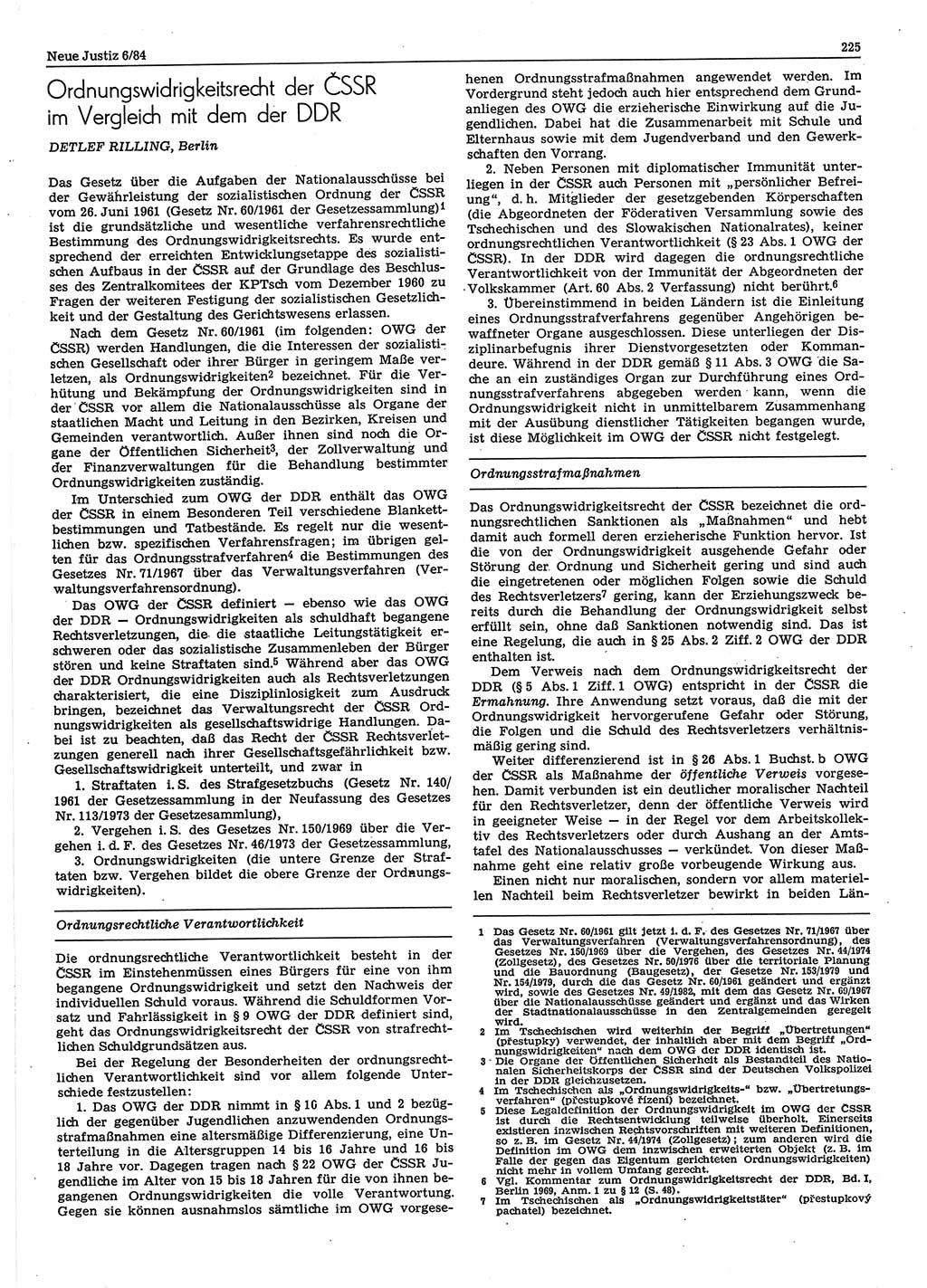 Neue Justiz (NJ), Zeitschrift für sozialistisches Recht und Gesetzlichkeit [Deutsche Demokratische Republik (DDR)], 38. Jahrgang 1984, Seite 225 (NJ DDR 1984, S. 225)