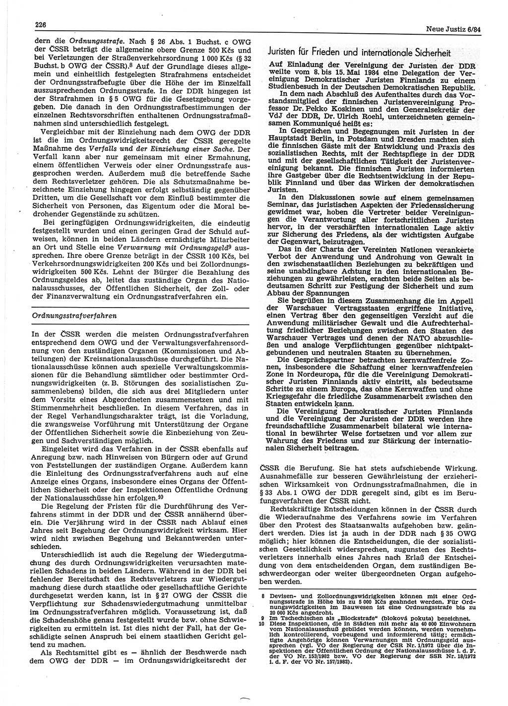Neue Justiz (NJ), Zeitschrift für sozialistisches Recht und Gesetzlichkeit [Deutsche Demokratische Republik (DDR)], 38. Jahrgang 1984, Seite 226 (NJ DDR 1984, S. 226)