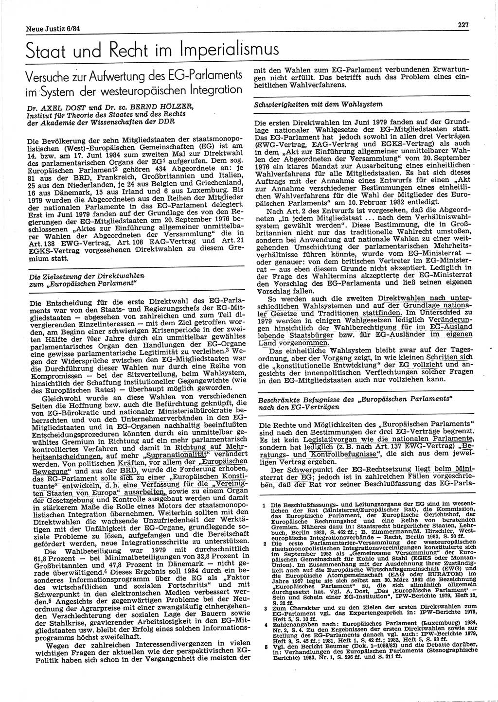 Neue Justiz (NJ), Zeitschrift für sozialistisches Recht und Gesetzlichkeit [Deutsche Demokratische Republik (DDR)], 38. Jahrgang 1984, Seite 227 (NJ DDR 1984, S. 227)