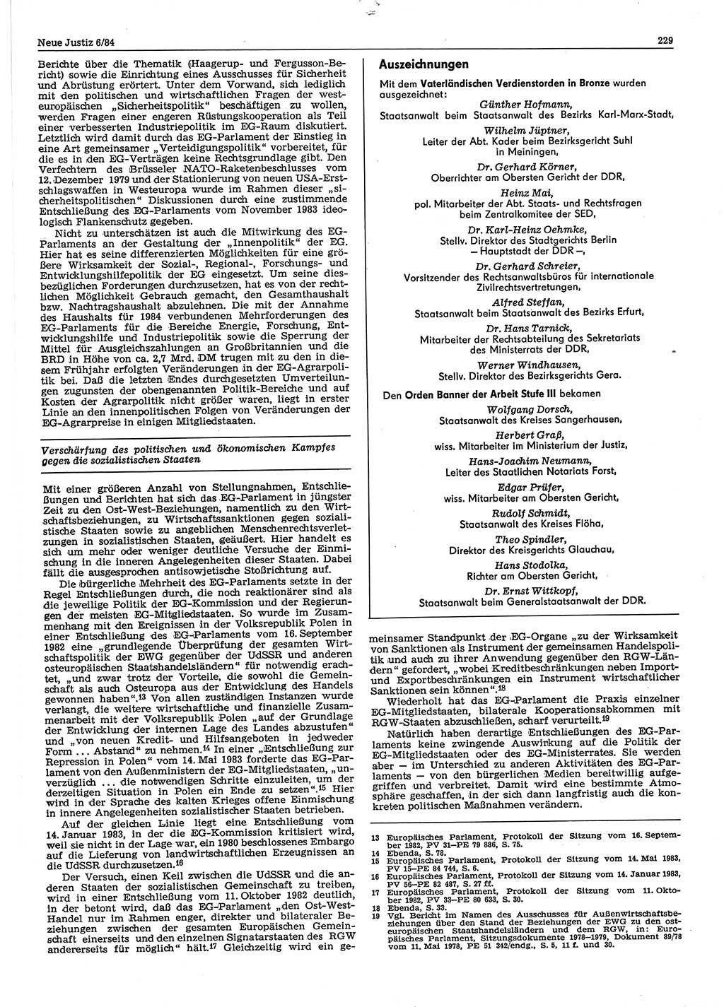 Neue Justiz (NJ), Zeitschrift für sozialistisches Recht und Gesetzlichkeit [Deutsche Demokratische Republik (DDR)], 38. Jahrgang 1984, Seite 229 (NJ DDR 1984, S. 229)