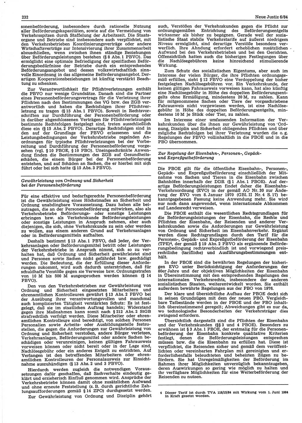 Neue Justiz (NJ), Zeitschrift für sozialistisches Recht und Gesetzlichkeit [Deutsche Demokratische Republik (DDR)], 38. Jahrgang 1984, Seite 232 (NJ DDR 1984, S. 232)