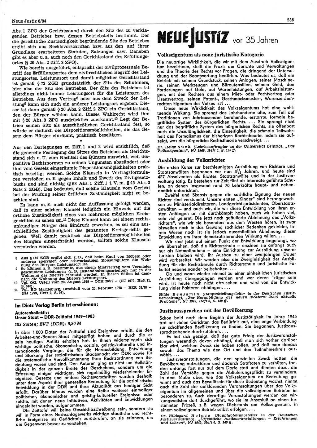 Neue Justiz (NJ), Zeitschrift für sozialistisches Recht und Gesetzlichkeit [Deutsche Demokratische Republik (DDR)], 38. Jahrgang 1984, Seite 235 (NJ DDR 1984, S. 235)