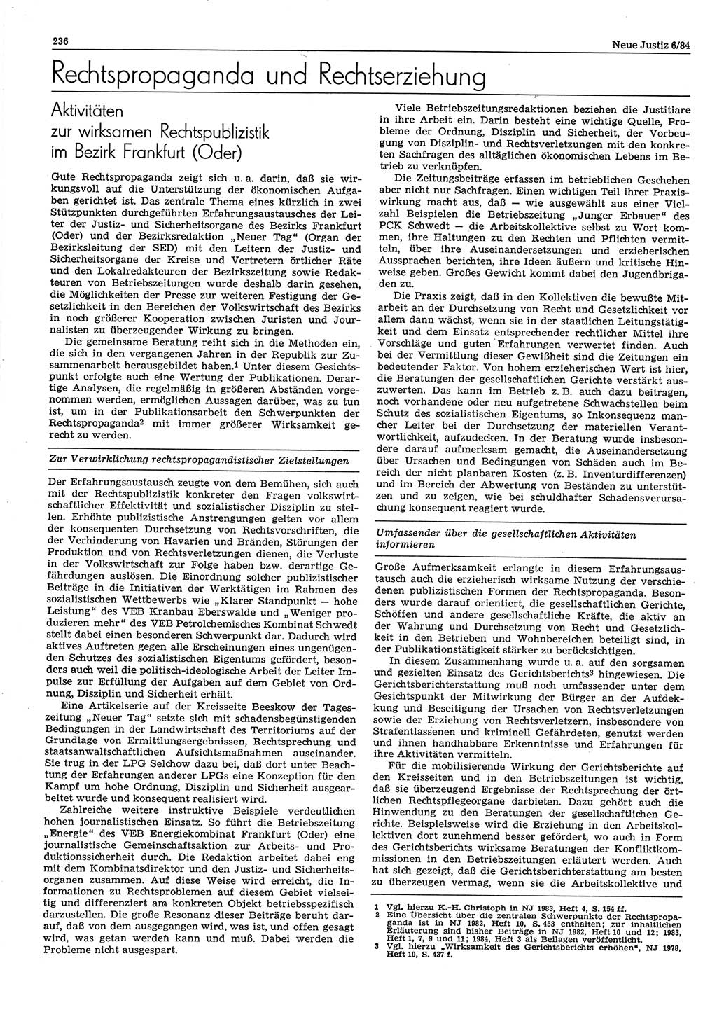 Neue Justiz (NJ), Zeitschrift für sozialistisches Recht und Gesetzlichkeit [Deutsche Demokratische Republik (DDR)], 38. Jahrgang 1984, Seite 236 (NJ DDR 1984, S. 236)
