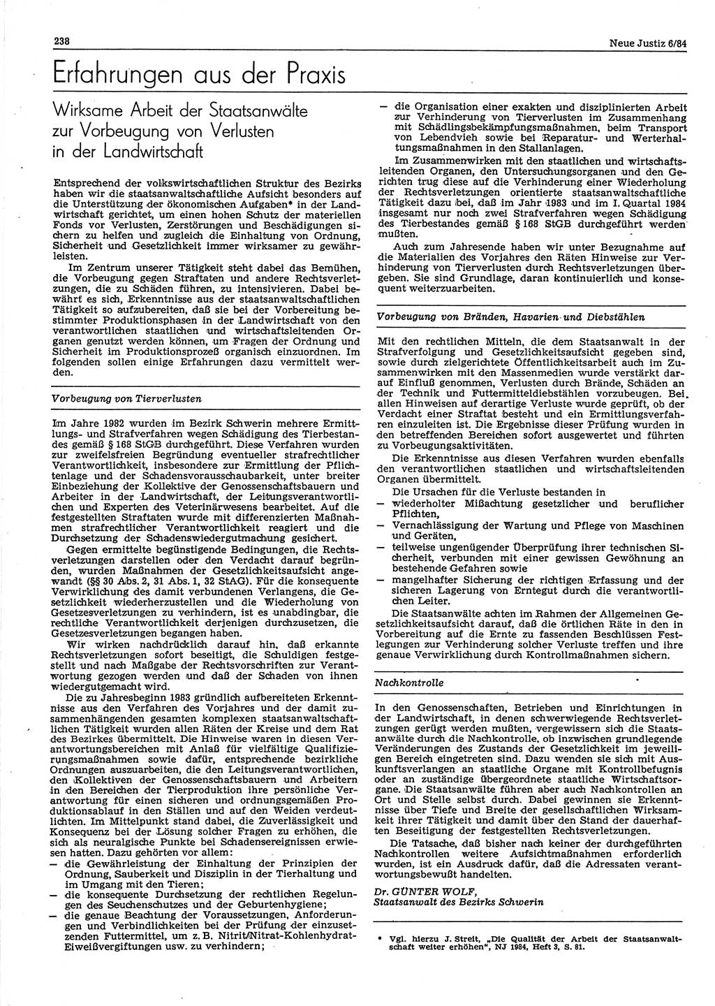 Neue Justiz (NJ), Zeitschrift für sozialistisches Recht und Gesetzlichkeit [Deutsche Demokratische Republik (DDR)], 38. Jahrgang 1984, Seite 238 (NJ DDR 1984, S. 238)