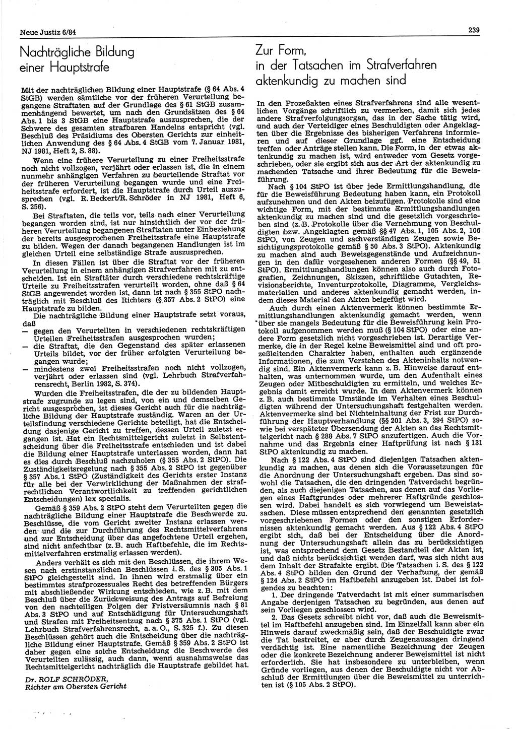 Neue Justiz (NJ), Zeitschrift für sozialistisches Recht und Gesetzlichkeit [Deutsche Demokratische Republik (DDR)], 38. Jahrgang 1984, Seite 239 (NJ DDR 1984, S. 239)