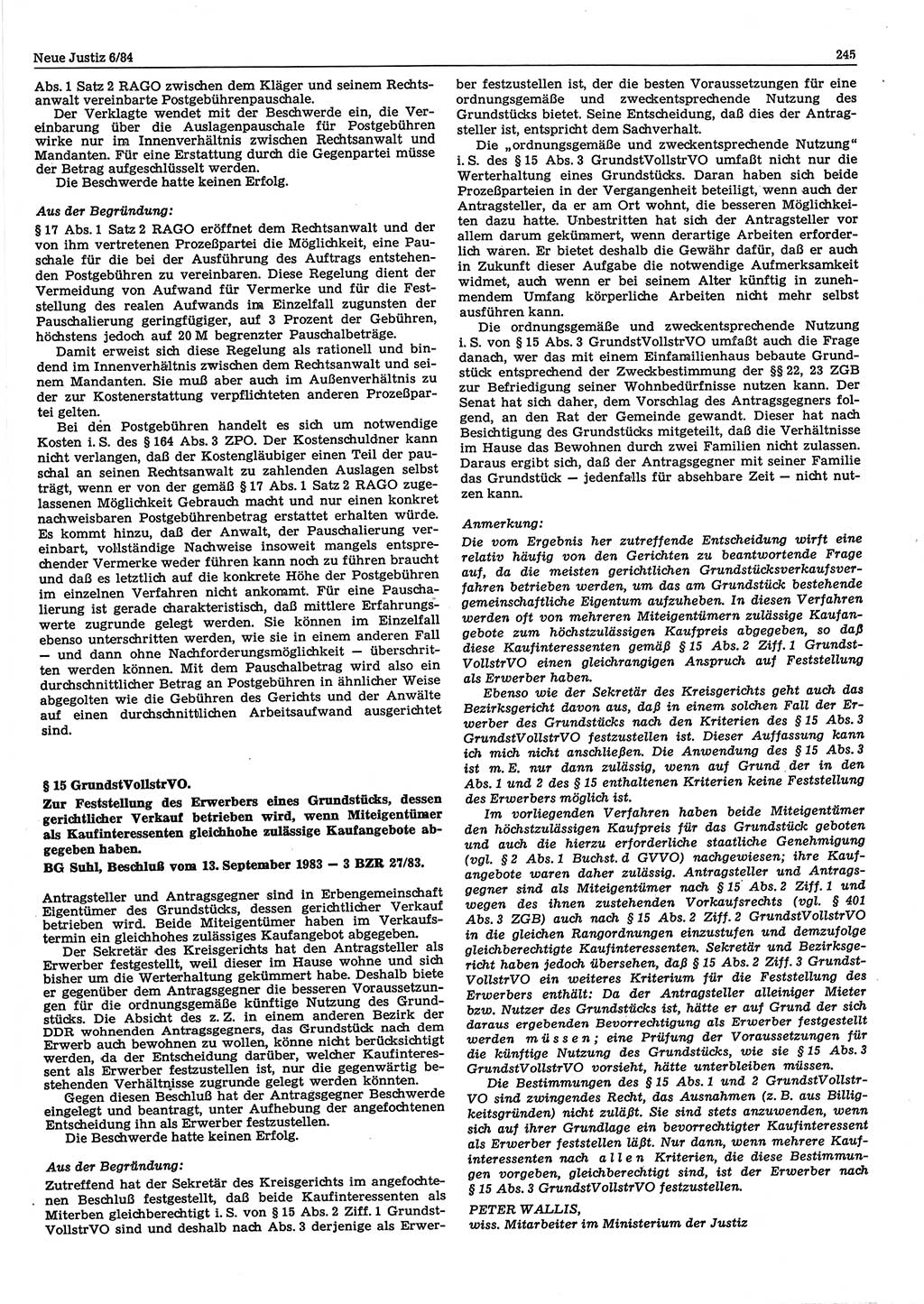 Neue Justiz (NJ), Zeitschrift für sozialistisches Recht und Gesetzlichkeit [Deutsche Demokratische Republik (DDR)], 38. Jahrgang 1984, Seite 245 (NJ DDR 1984, S. 245)