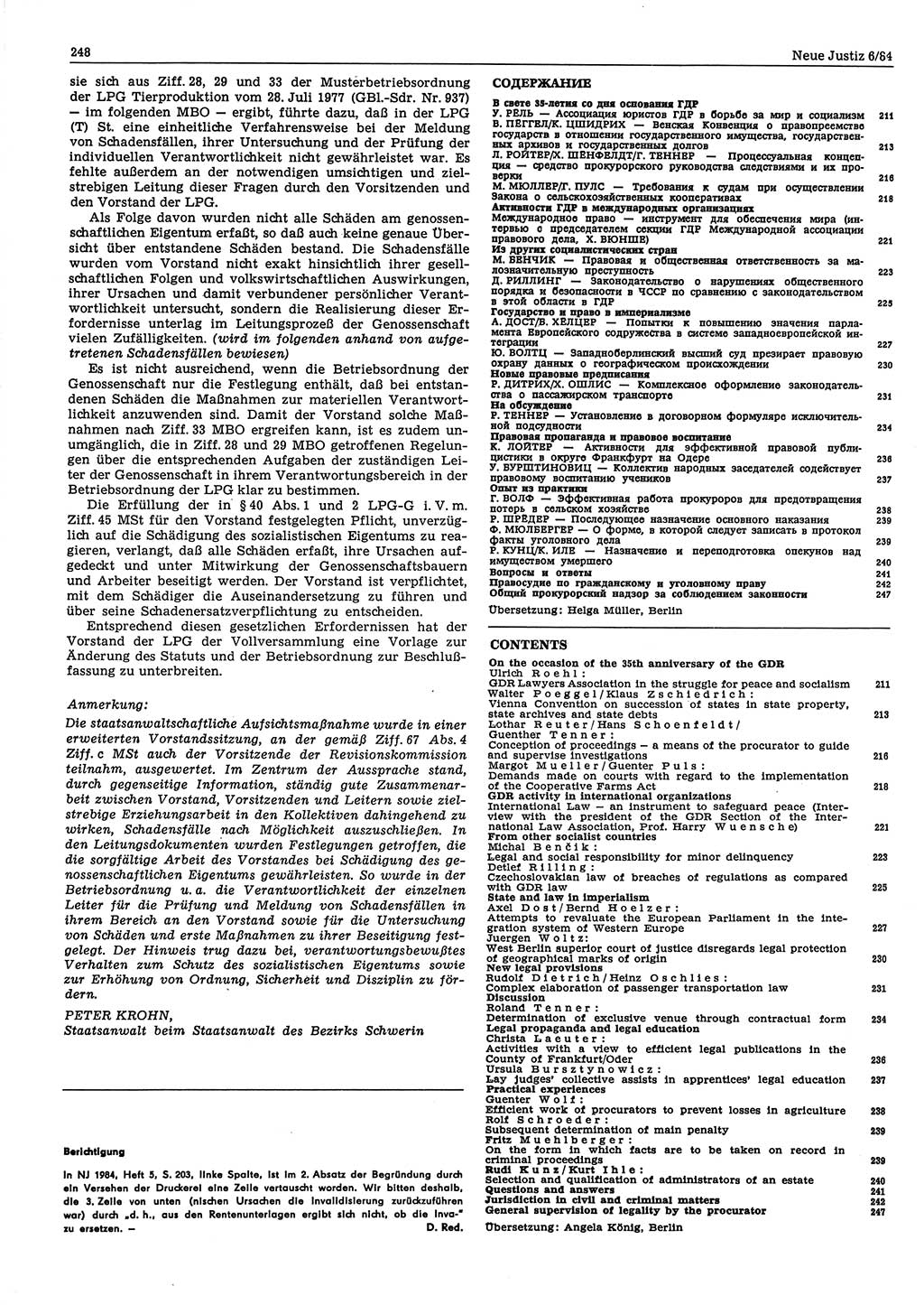 Neue Justiz (NJ), Zeitschrift für sozialistisches Recht und Gesetzlichkeit [Deutsche Demokratische Republik (DDR)], 38. Jahrgang 1984, Seite 248 (NJ DDR 1984, S. 248)