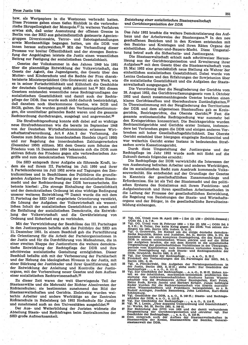 Neue Justiz (NJ), Zeitschrift für sozialistisches Recht und Gesetzlichkeit [Deutsche Demokratische Republik (DDR)], 38. Jahrgang 1984, Seite 251 (NJ DDR 1984, S. 251)