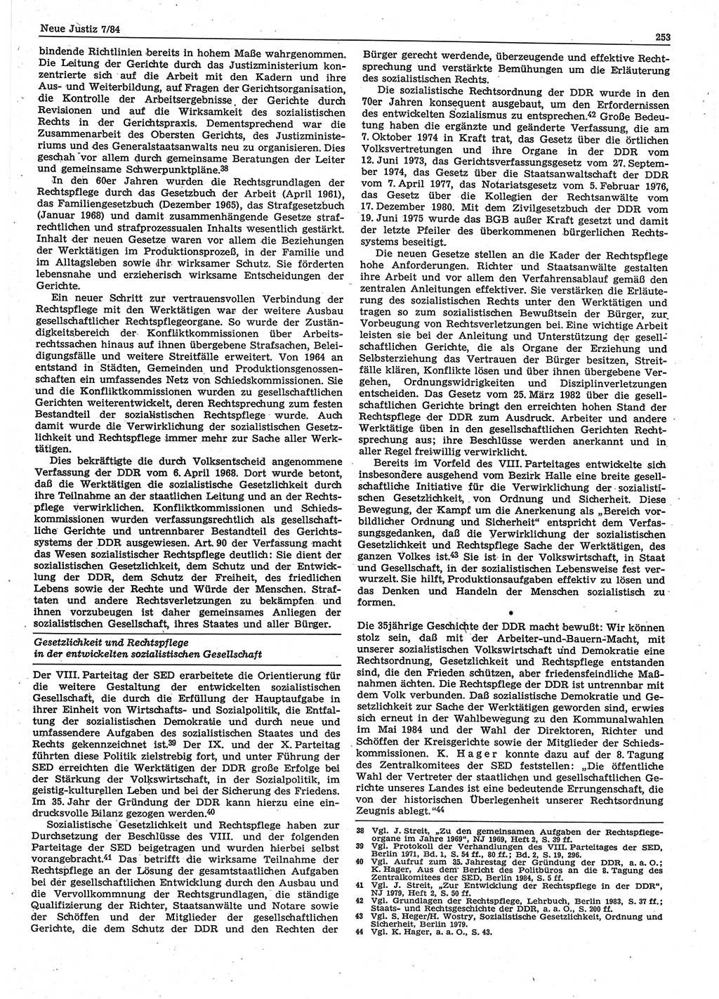 Neue Justiz (NJ), Zeitschrift für sozialistisches Recht und Gesetzlichkeit [Deutsche Demokratische Republik (DDR)], 38. Jahrgang 1984, Seite 253 (NJ DDR 1984, S. 253)