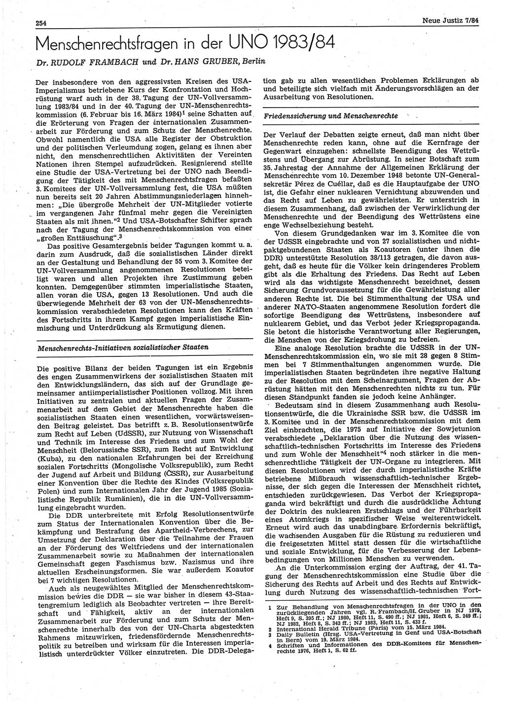 Neue Justiz (NJ), Zeitschrift für sozialistisches Recht und Gesetzlichkeit [Deutsche Demokratische Republik (DDR)], 38. Jahrgang 1984, Seite 254 (NJ DDR 1984, S. 254)