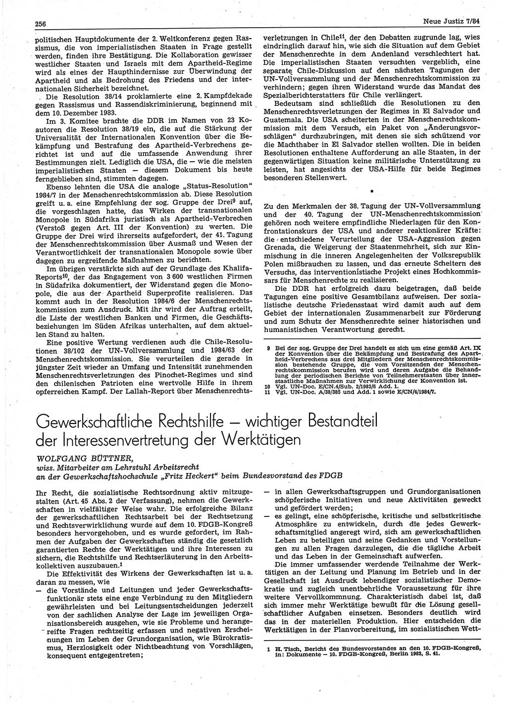 Neue Justiz (NJ), Zeitschrift für sozialistisches Recht und Gesetzlichkeit [Deutsche Demokratische Republik (DDR)], 38. Jahrgang 1984, Seite 256 (NJ DDR 1984, S. 256)