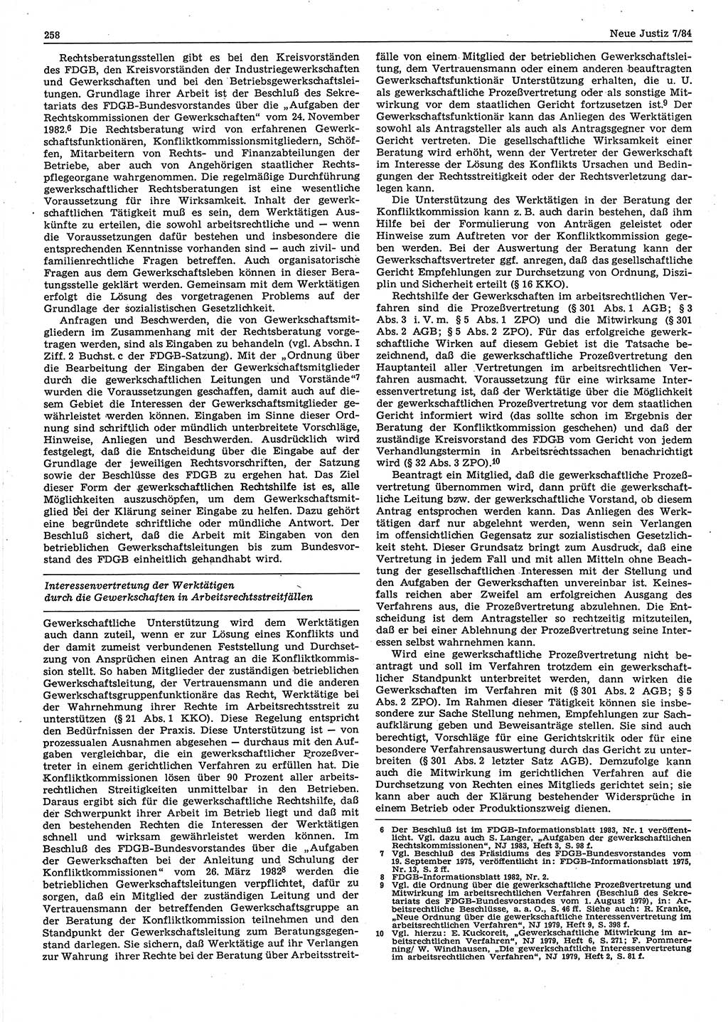 Neue Justiz (NJ), Zeitschrift für sozialistisches Recht und Gesetzlichkeit [Deutsche Demokratische Republik (DDR)], 38. Jahrgang 1984, Seite 258 (NJ DDR 1984, S. 258)