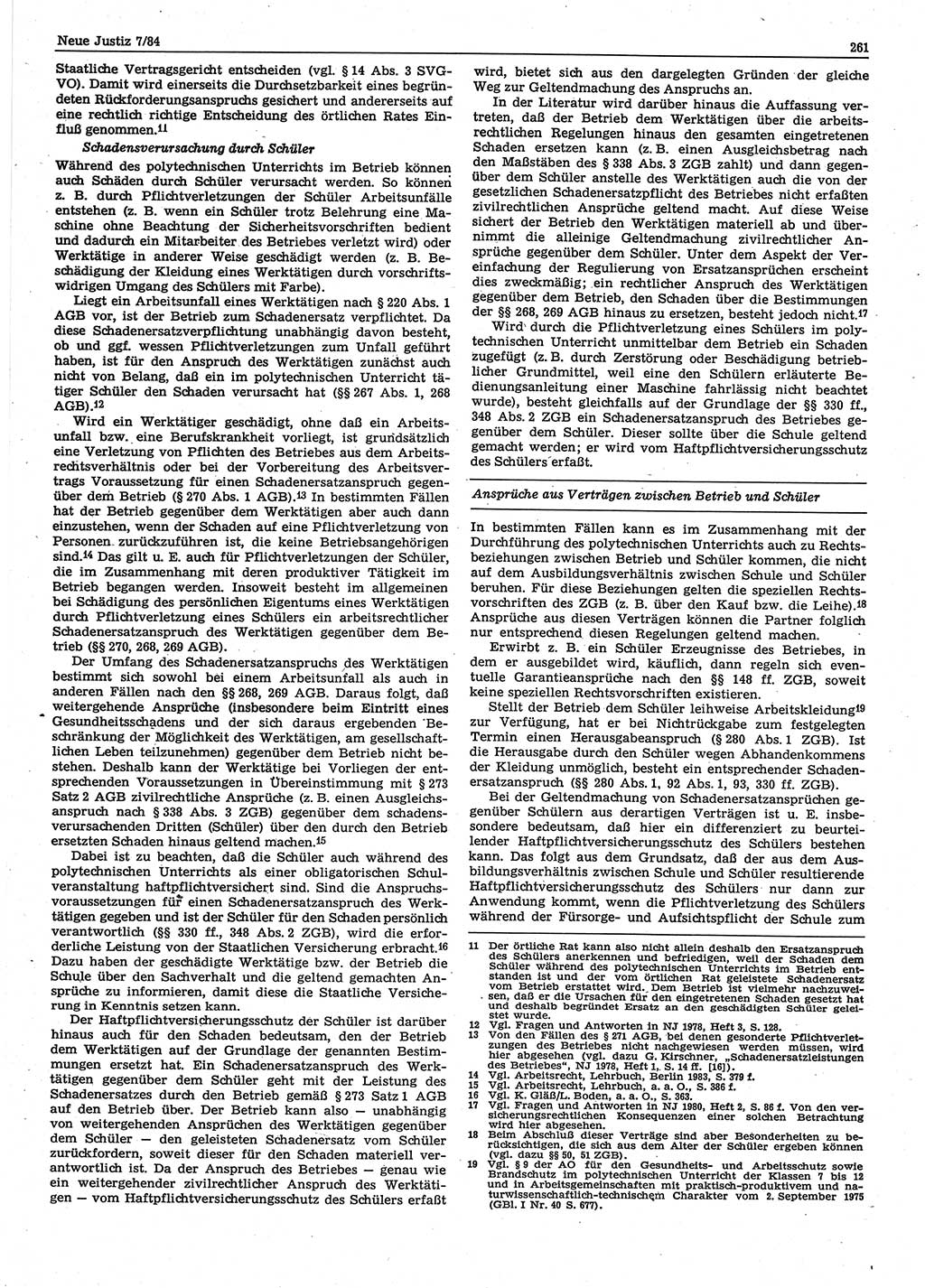 Neue Justiz (NJ), Zeitschrift für sozialistisches Recht und Gesetzlichkeit [Deutsche Demokratische Republik (DDR)], 38. Jahrgang 1984, Seite 261 (NJ DDR 1984, S. 261)