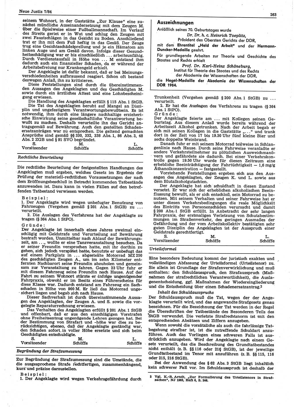 Neue Justiz (NJ), Zeitschrift für sozialistisches Recht und Gesetzlichkeit [Deutsche Demokratische Republik (DDR)], 38. Jahrgang 1984, Seite 263 (NJ DDR 1984, S. 263)
