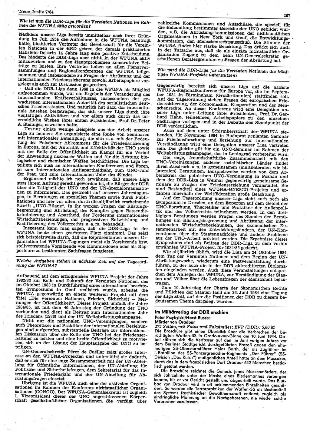 Neue Justiz (NJ), Zeitschrift für sozialistisches Recht und Gesetzlichkeit [Deutsche Demokratische Republik (DDR)], 38. Jahrgang 1984, Seite 267 (NJ DDR 1984, S. 267)