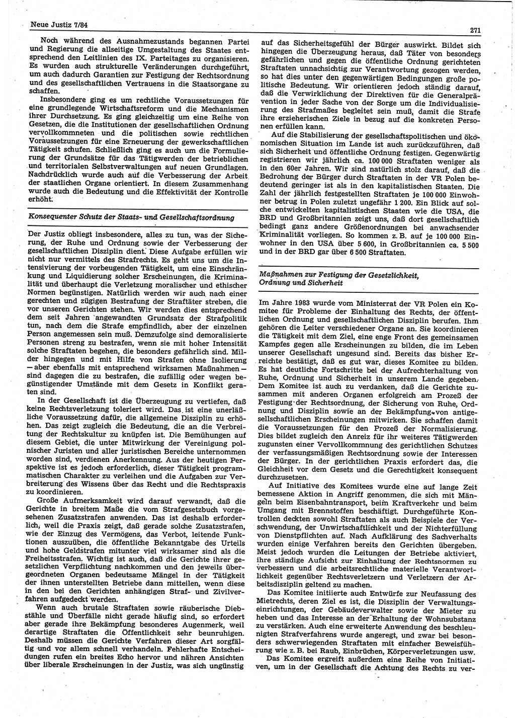 Neue Justiz (NJ), Zeitschrift für sozialistisches Recht und Gesetzlichkeit [Deutsche Demokratische Republik (DDR)], 38. Jahrgang 1984, Seite 271 (NJ DDR 1984, S. 271)