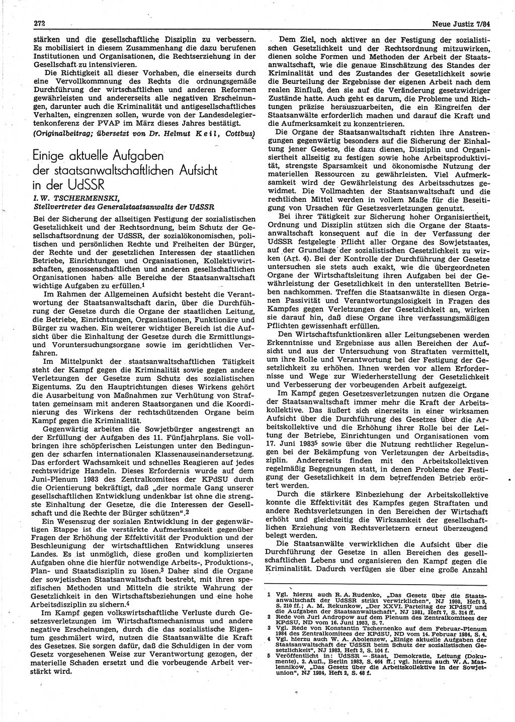 Neue Justiz (NJ), Zeitschrift für sozialistisches Recht und Gesetzlichkeit [Deutsche Demokratische Republik (DDR)], 38. Jahrgang 1984, Seite 272 (NJ DDR 1984, S. 272)