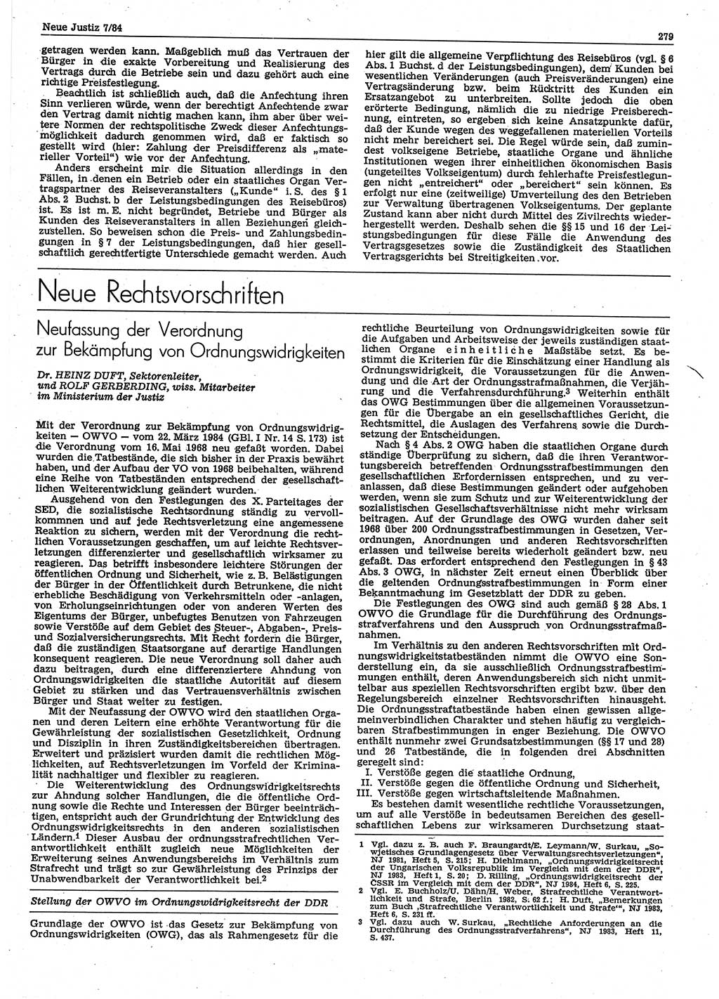 Neue Justiz (NJ), Zeitschrift für sozialistisches Recht und Gesetzlichkeit [Deutsche Demokratische Republik (DDR)], 38. Jahrgang 1984, Seite 279 (NJ DDR 1984, S. 279)