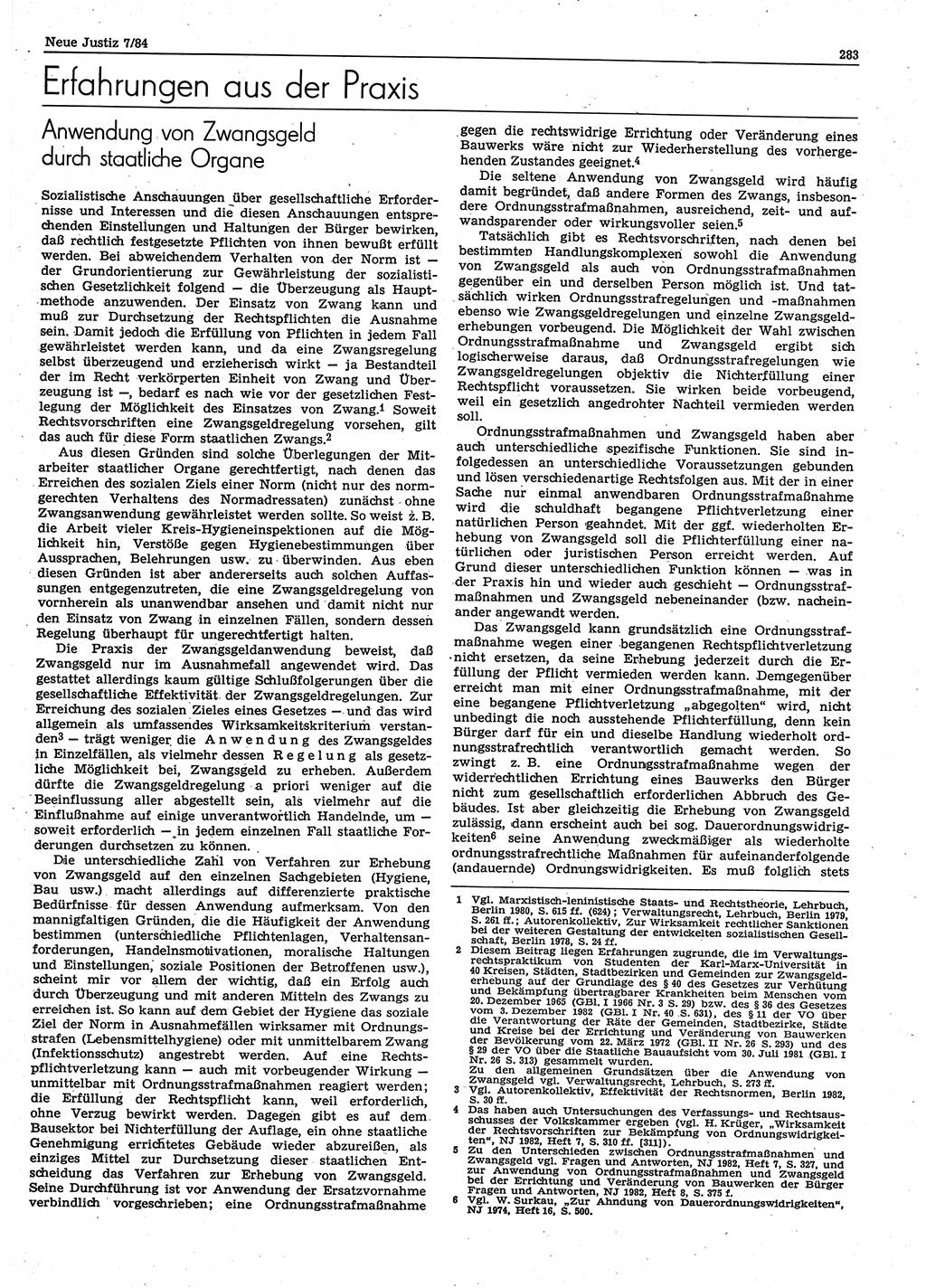 Neue Justiz (NJ), Zeitschrift für sozialistisches Recht und Gesetzlichkeit [Deutsche Demokratische Republik (DDR)], 38. Jahrgang 1984, Seite 283 (NJ DDR 1984, S. 283)