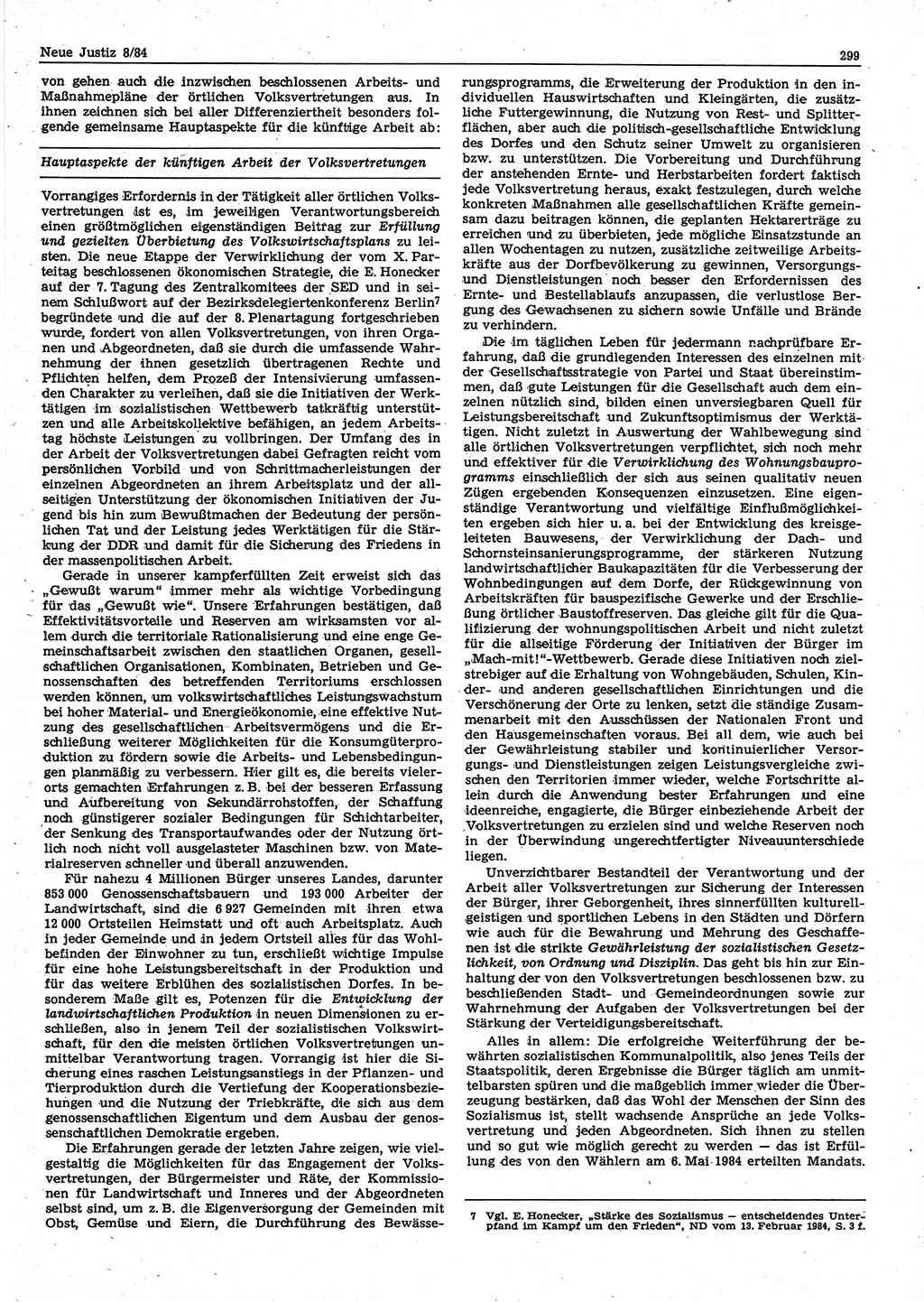 Neue Justiz (NJ), Zeitschrift für sozialistisches Recht und Gesetzlichkeit [Deutsche Demokratische Republik (DDR)], 38. Jahrgang 1984, Seite 299 (NJ DDR 1984, S. 299)