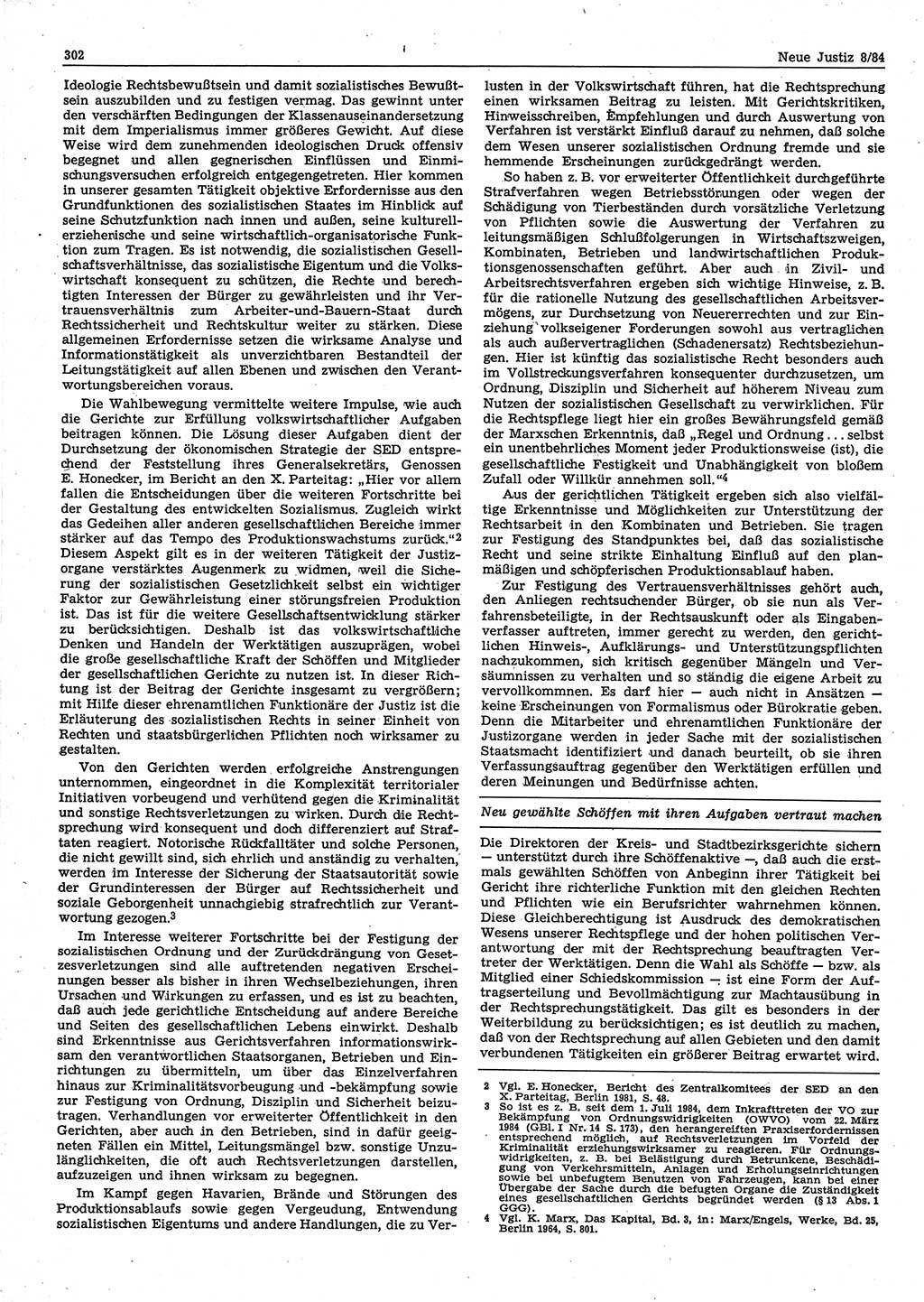 Neue Justiz (NJ), Zeitschrift für sozialistisches Recht und Gesetzlichkeit [Deutsche Demokratische Republik (DDR)], 38. Jahrgang 1984, Seite 302 (NJ DDR 1984, S. 302)