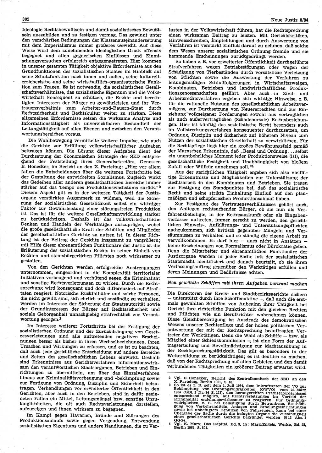 Neue Justiz (NJ), Zeitschrift für sozialistisches Recht und Gesetzlichkeit [Deutsche Demokratische Republik (DDR)], 38. Jahrgang 1984, Seite 302 (NJ DDR 1984, S. 302)