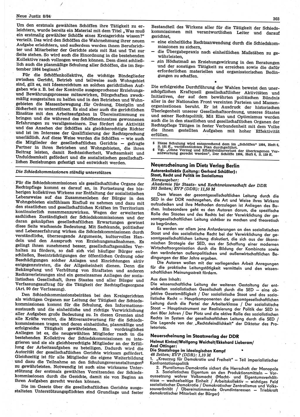 Neue Justiz (NJ), Zeitschrift für sozialistisches Recht und Gesetzlichkeit [Deutsche Demokratische Republik (DDR)], 38. Jahrgang 1984, Seite 303 (NJ DDR 1984, S. 303)