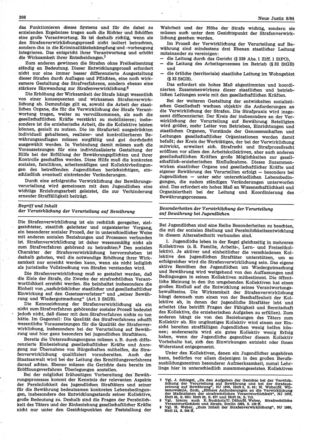 Neue Justiz (NJ), Zeitschrift für sozialistisches Recht und Gesetzlichkeit [Deutsche Demokratische Republik (DDR)], 38. Jahrgang 1984, Seite 308 (NJ DDR 1984, S. 308)