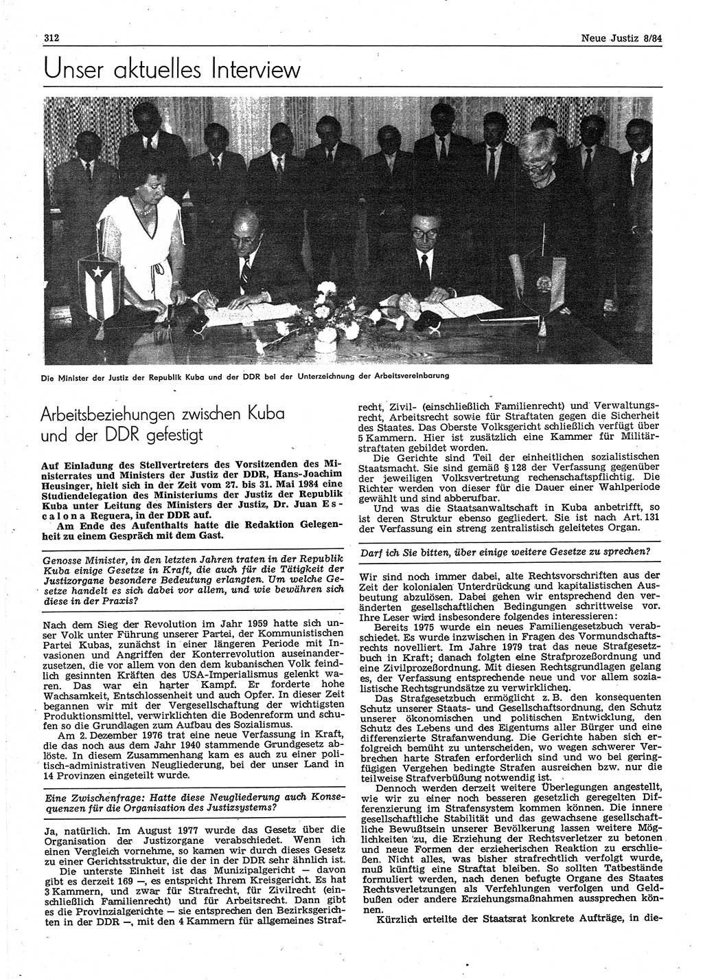 Neue Justiz (NJ), Zeitschrift für sozialistisches Recht und Gesetzlichkeit [Deutsche Demokratische Republik (DDR)], 38. Jahrgang 1984, Seite 312 (NJ DDR 1984, S. 312)