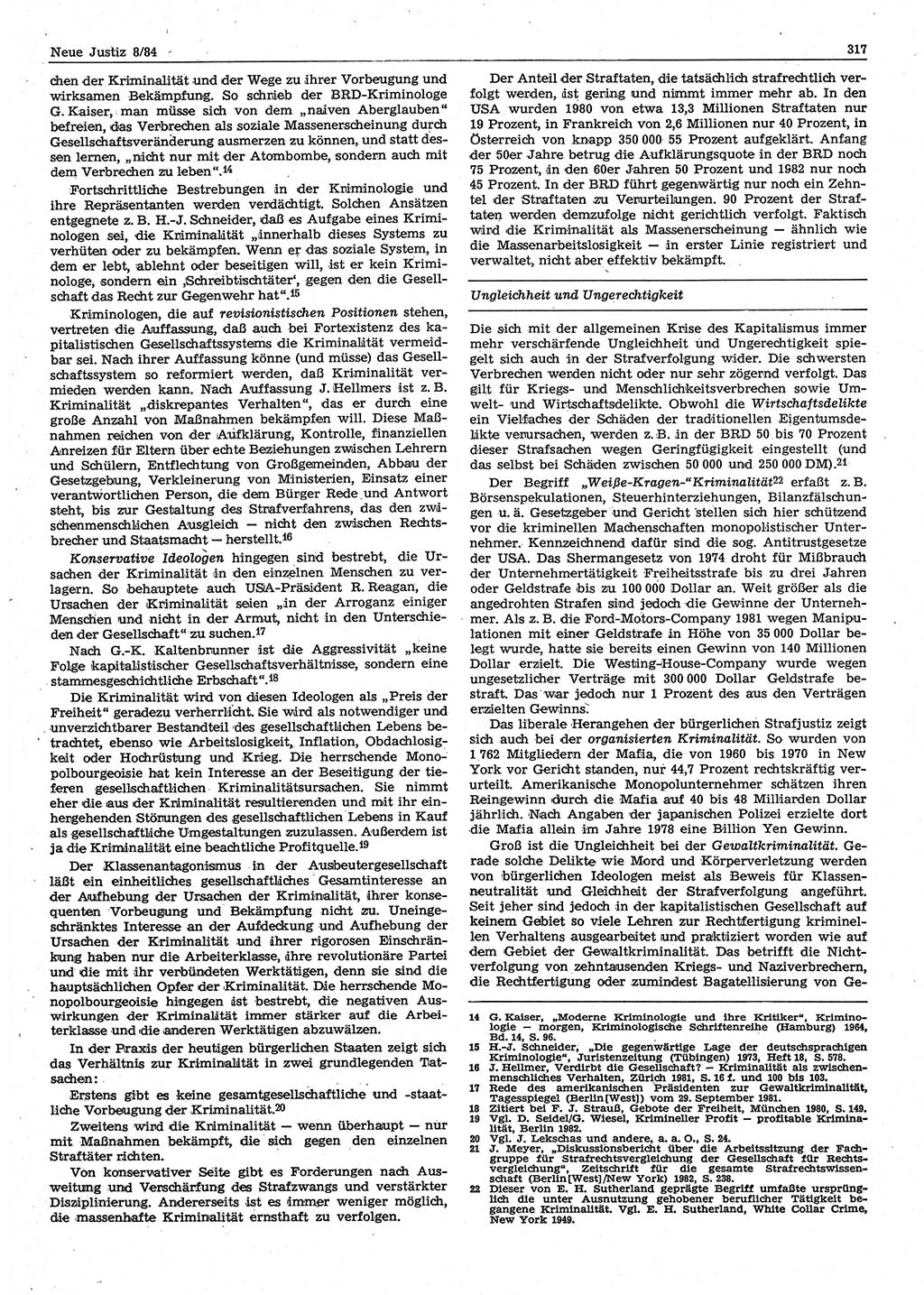 Neue Justiz (NJ), Zeitschrift für sozialistisches Recht und Gesetzlichkeit [Deutsche Demokratische Republik (DDR)], 38. Jahrgang 1984, Seite 317 (NJ DDR 1984, S. 317)
