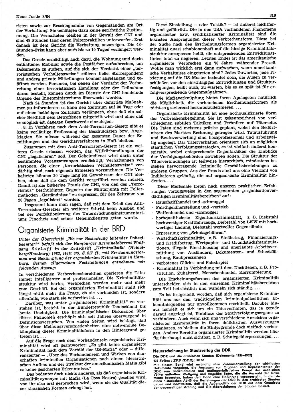 Neue Justiz (NJ), Zeitschrift für sozialistisches Recht und Gesetzlichkeit [Deutsche Demokratische Republik (DDR)], 38. Jahrgang 1984, Seite 319 (NJ DDR 1984, S. 319)