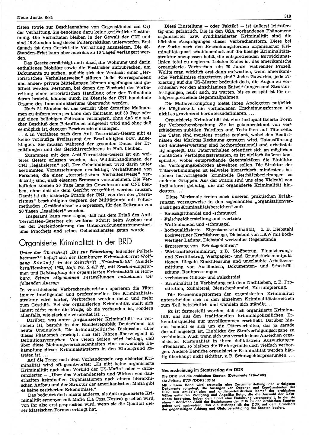 Neue Justiz (NJ), Zeitschrift für sozialistisches Recht und Gesetzlichkeit [Deutsche Demokratische Republik (DDR)], 38. Jahrgang 1984, Seite 319 (NJ DDR 1984, S. 319)