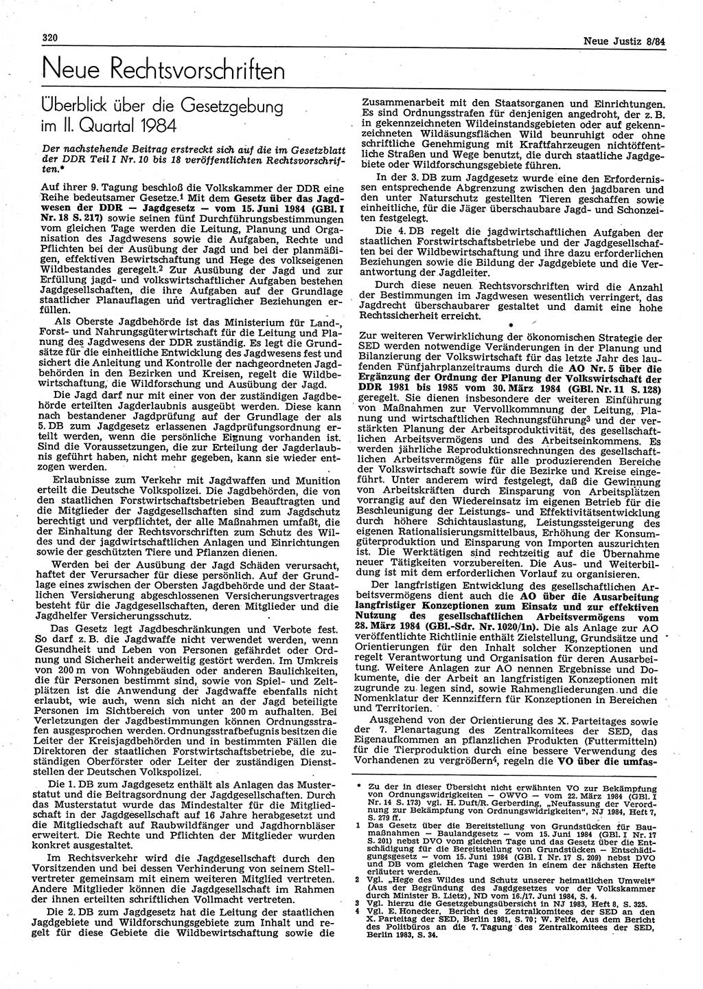 Neue Justiz (NJ), Zeitschrift für sozialistisches Recht und Gesetzlichkeit [Deutsche Demokratische Republik (DDR)], 38. Jahrgang 1984, Seite 320 (NJ DDR 1984, S. 320)