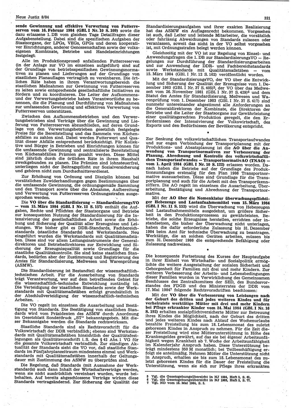 Neue Justiz (NJ), Zeitschrift für sozialistisches Recht und Gesetzlichkeit [Deutsche Demokratische Republik (DDR)], 38. Jahrgang 1984, Seite 321 (NJ DDR 1984, S. 321)