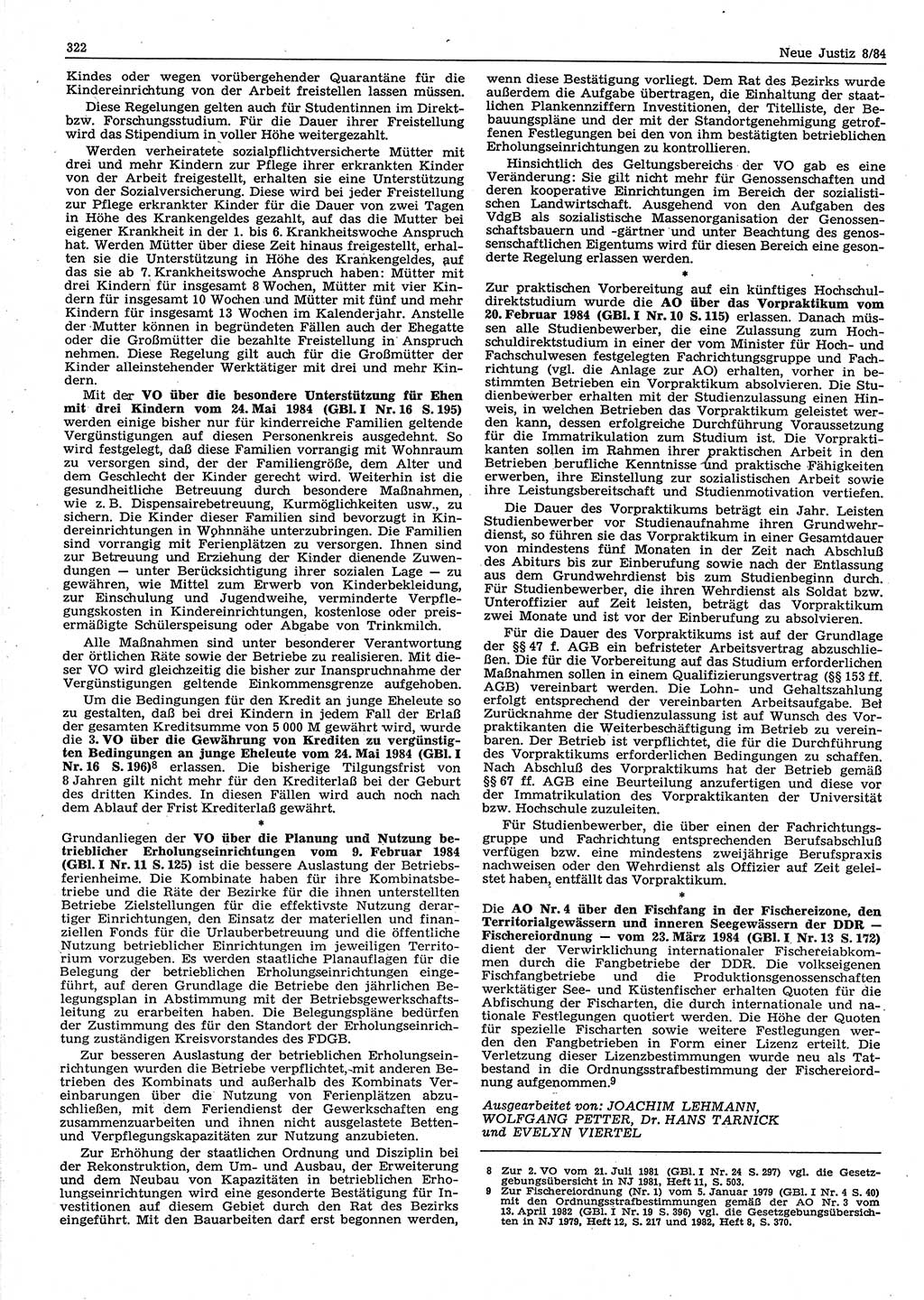 Neue Justiz (NJ), Zeitschrift für sozialistisches Recht und Gesetzlichkeit [Deutsche Demokratische Republik (DDR)], 38. Jahrgang 1984, Seite 322 (NJ DDR 1984, S. 322)